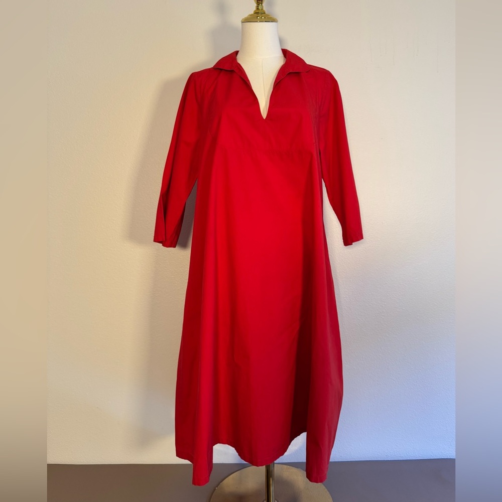 Labo.Art Red Cotton v neck Midi Dress Women’s Sz M Made in Italy Minimalist